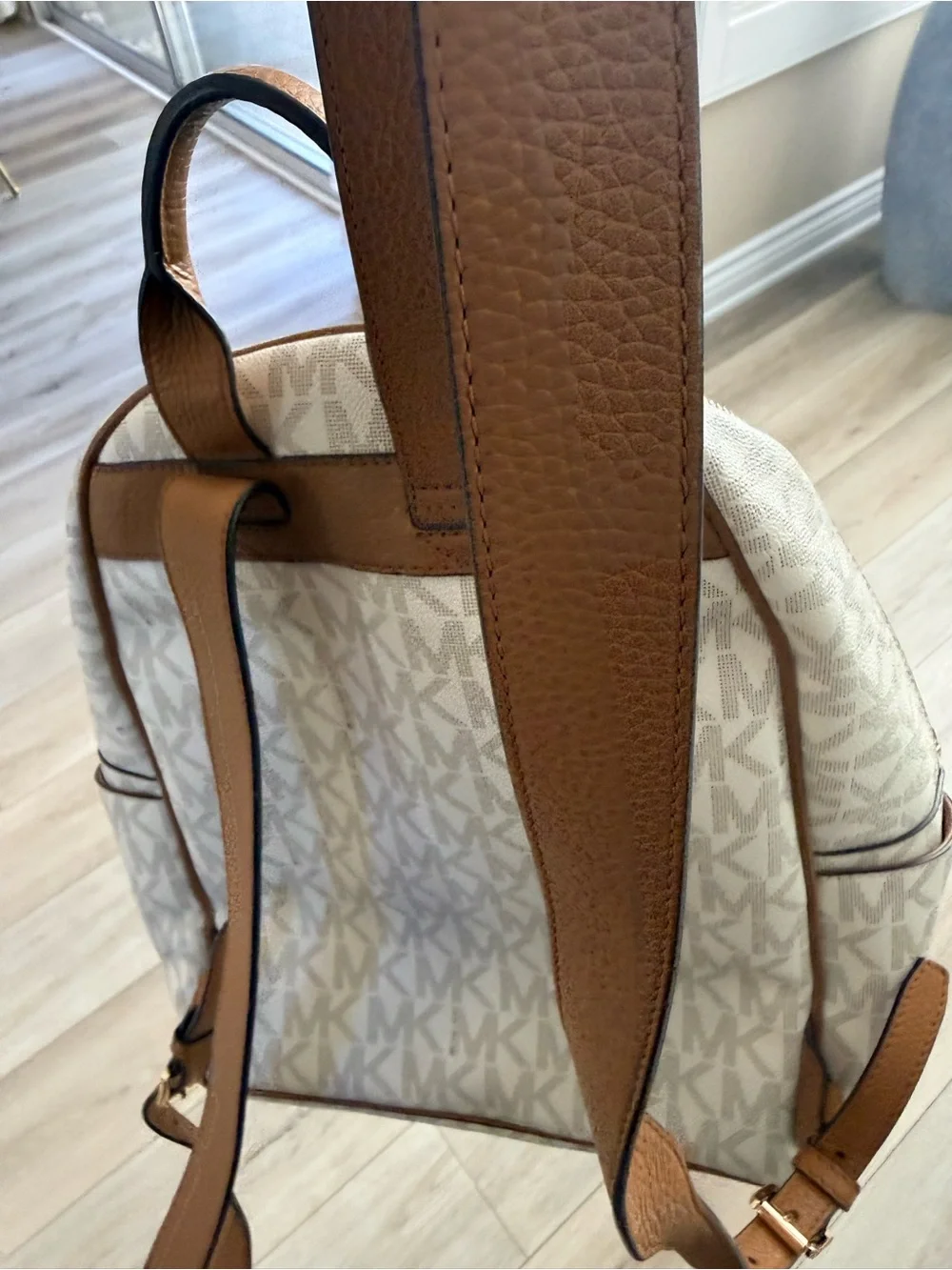 Michael Kors Cream & Brown MK Logo Backpack